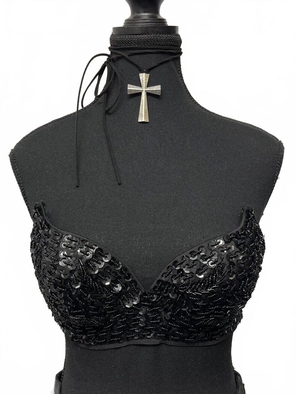 Y2K BH Jeans Black Sequinned Bra Sz 34B/C Goth Rave Punk